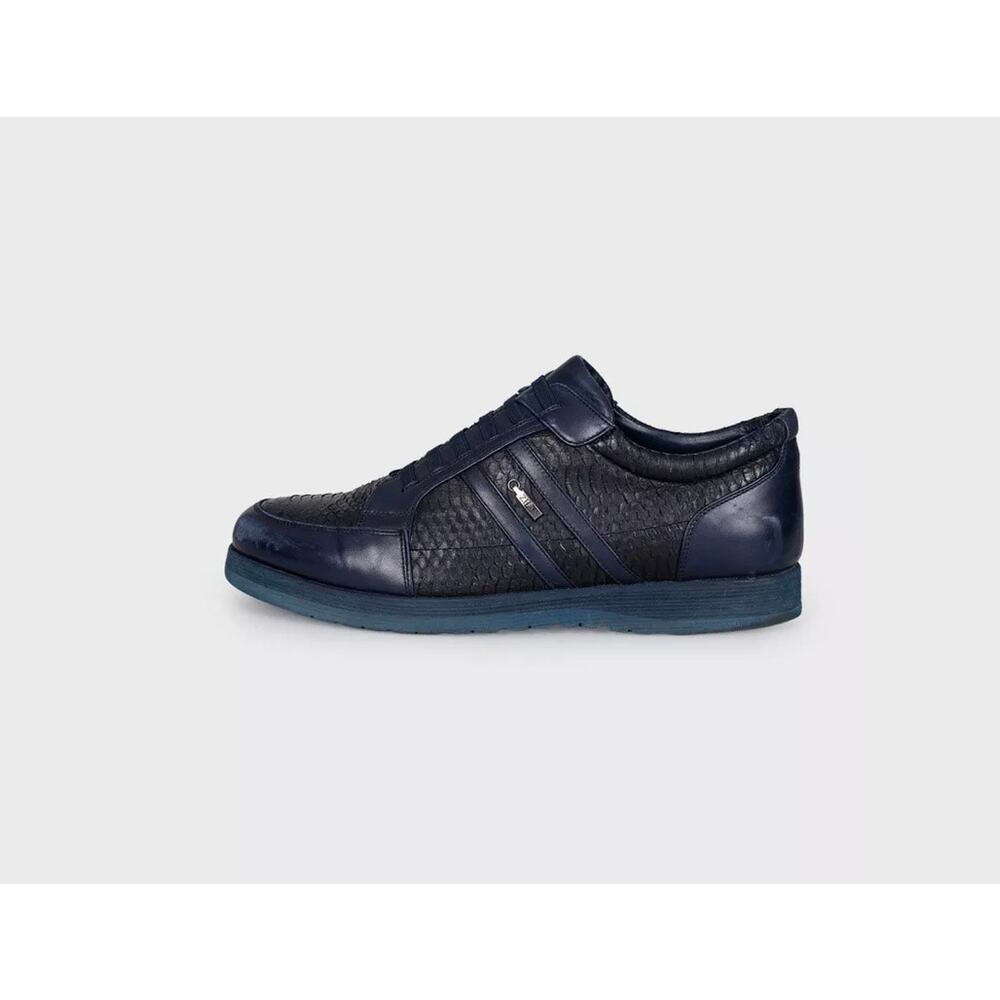 Zilli Blue Leather & Snakeskin Sneakers  EU43.5